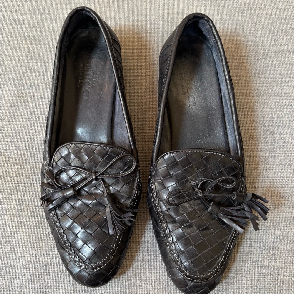 VINTAGE Sesto Meucci Black Suede Woven Loafers